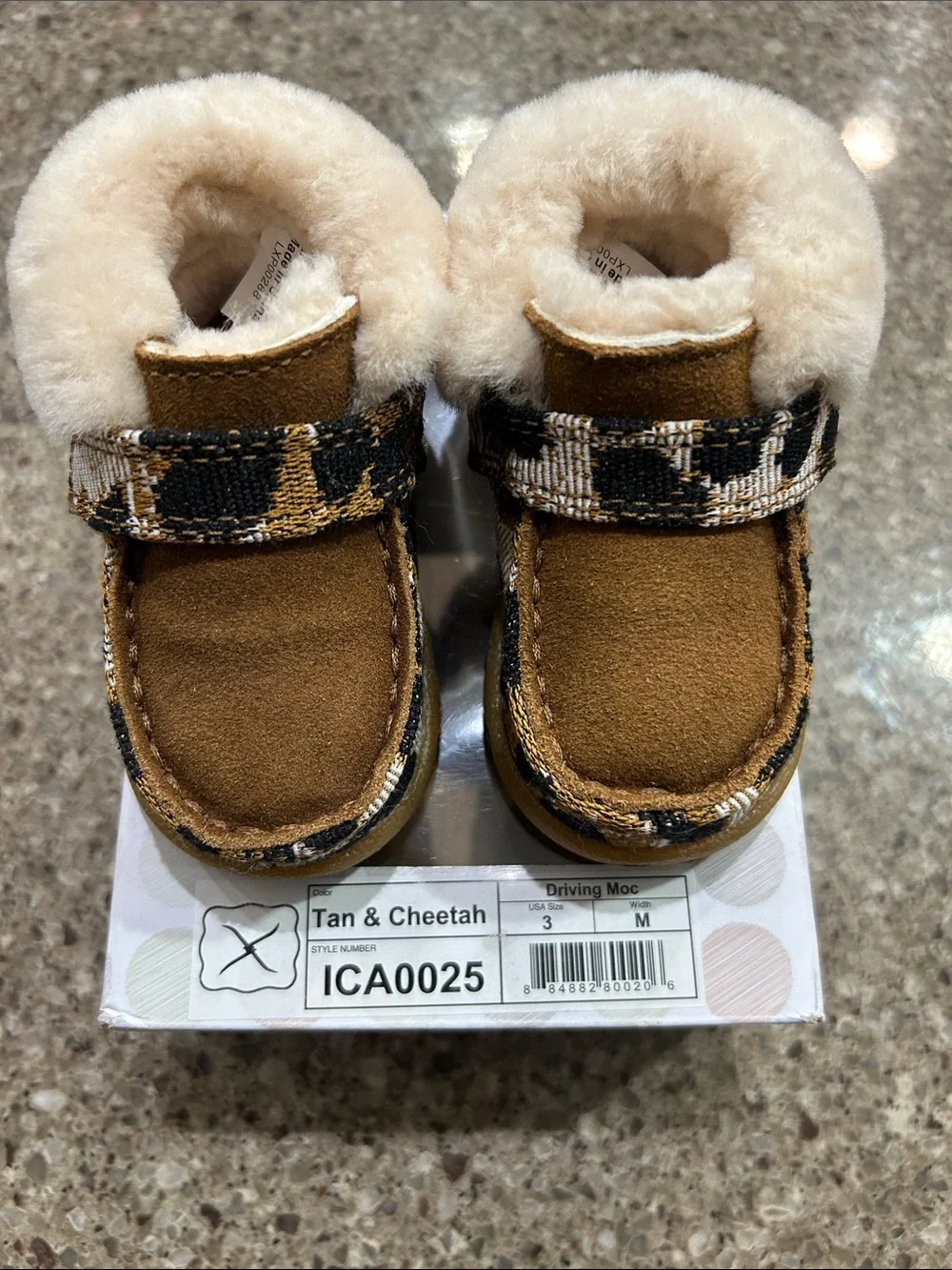 Twisted X Kids Tan & Black Cheetah Moccasins with Plush Lining
